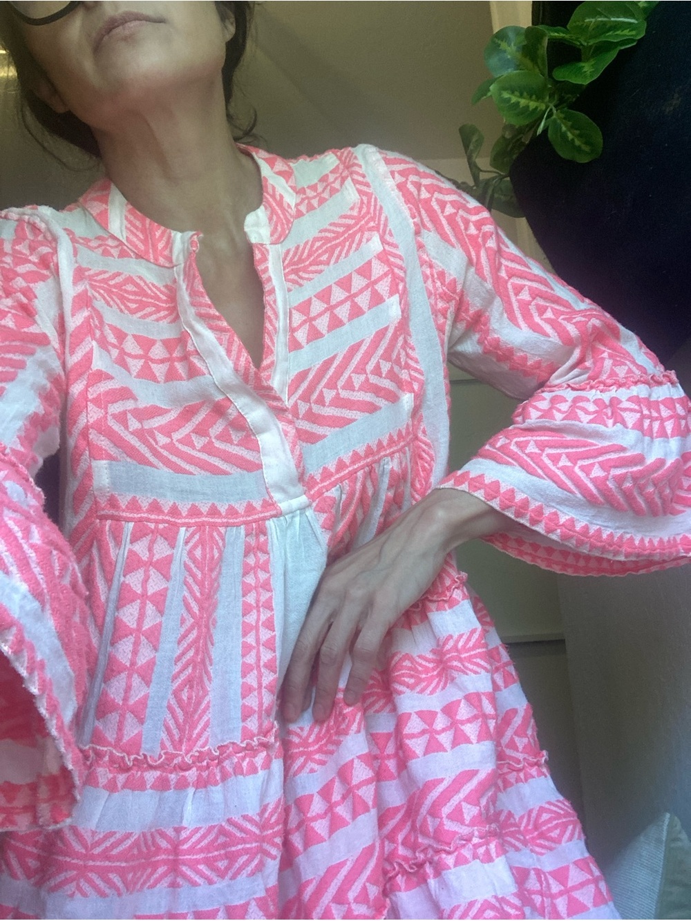 Devotion Twins bohemian pink white dress tunic coverup embroidered